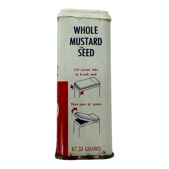 VINTAGE Schilling Whole Mustard Seed Red + White Spice Tin 2-3/8 oz - Picture 3 of 6